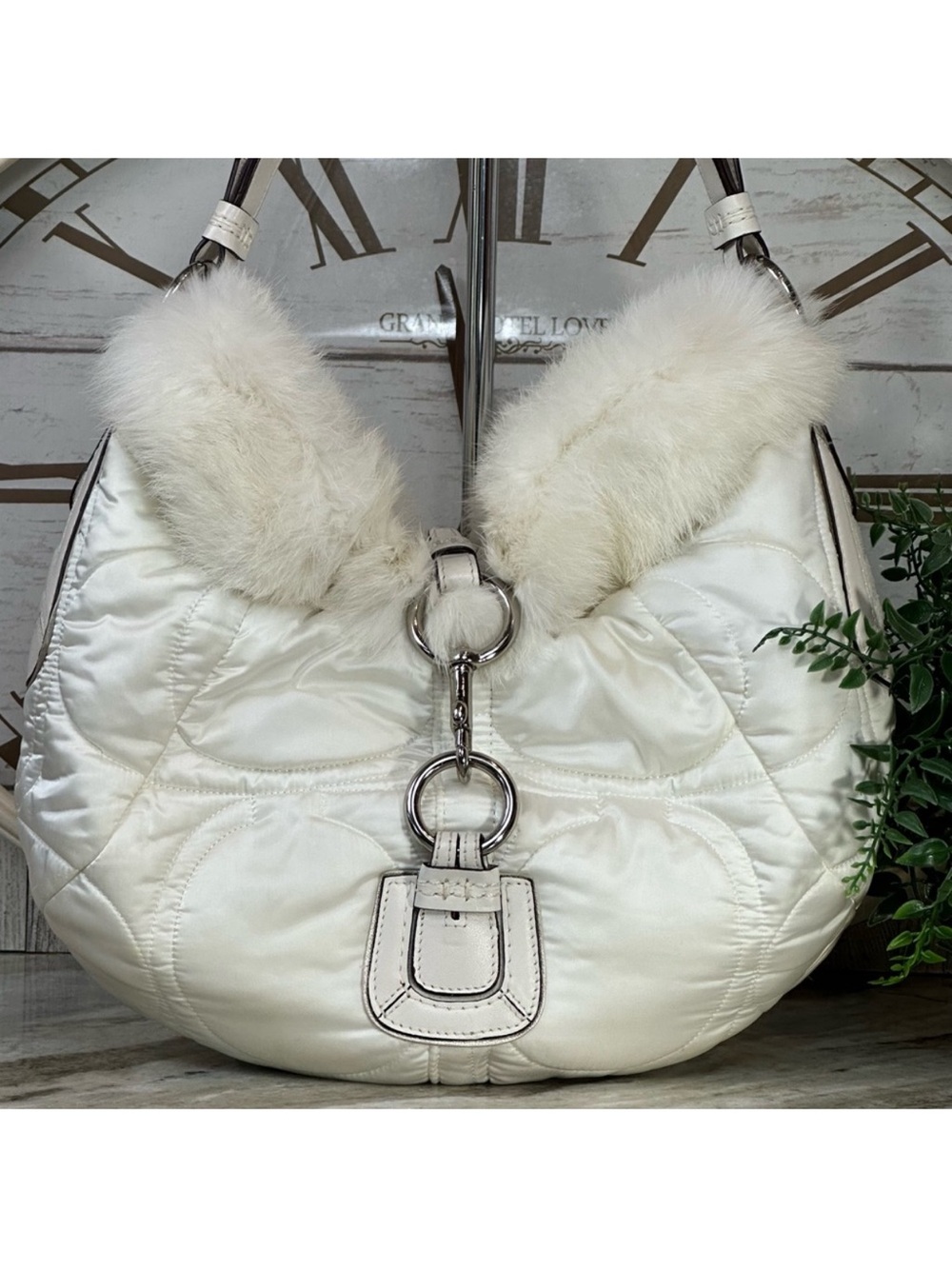 Vintage Y2K Coach Rabbit Fur Nylon Quilted Soho Ski Hobo Shoulder Bag